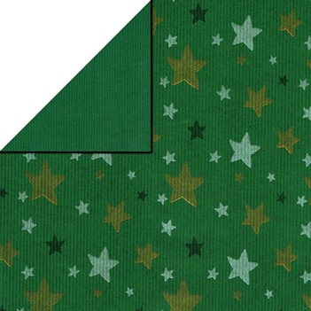 Weihnachtspapier, doppelseitig grün gestreiftes Recycling-Kraftpapier mit goldenen und silbernen Sternen - Sonderangebot!
 