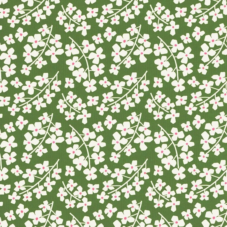 Secare Rolle Geschenkpapier Gänseblümchen mit grünem Hintergrund auf weißem, stark geripptem Papier.
 