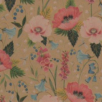 Geschenkpapier bunte Wildblumen auf schlichtem braunem Kraftpapier.
 