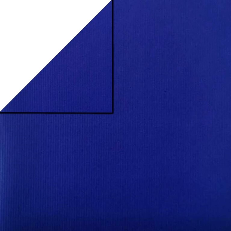 Geschenkpaper vorne uni Königsblau, hinten uni Königsblau auf geripptes mattes starkes Papier.
 