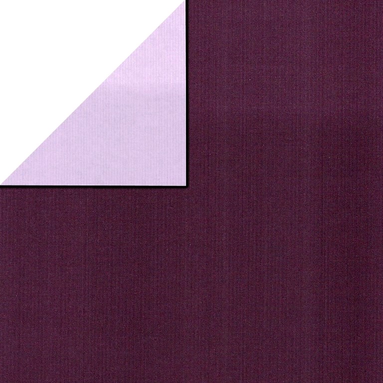 Geschenkpaper vorne uni purpurrot, hinten uni lila auf geripptes mattes starkes Papier.
 