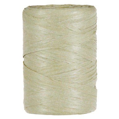 Raffia band von Papier auf einer Spule, olivgrün.
 